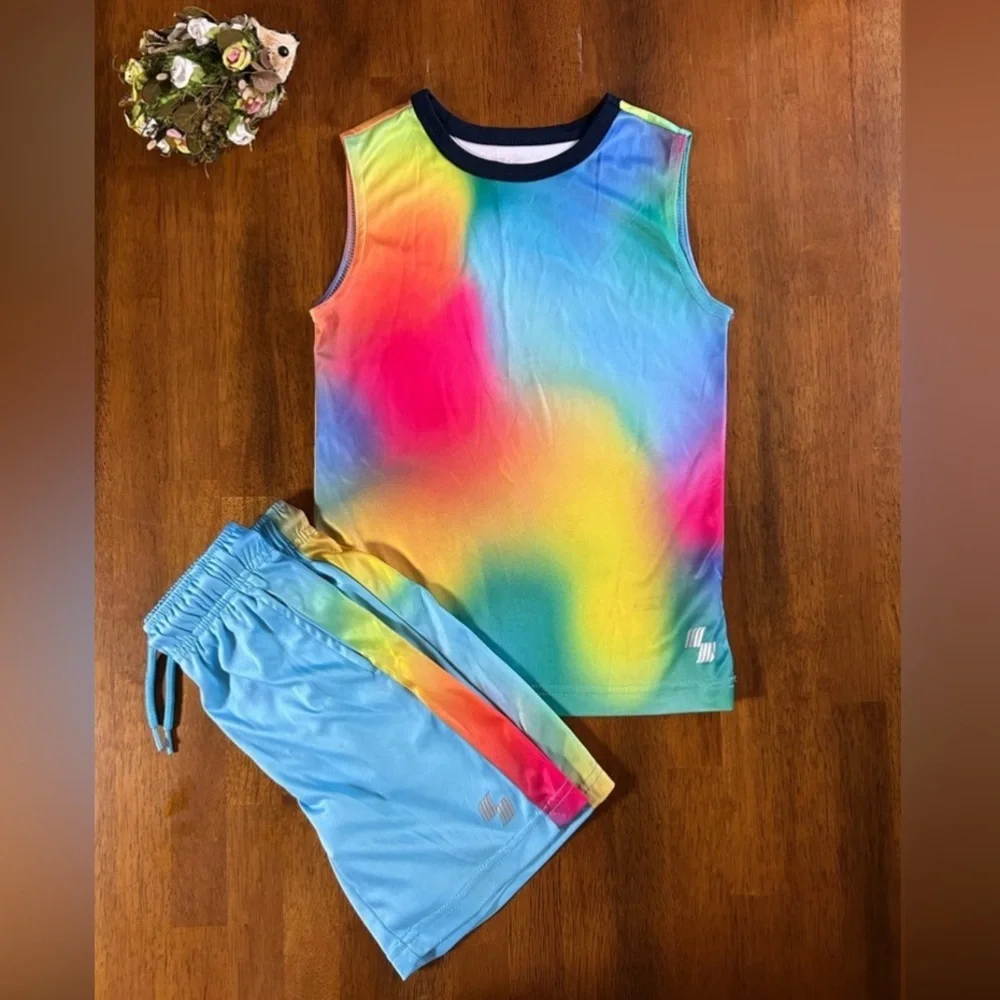 Rainbow Athletic Muscle Tank & Shorts Set | Boys Size 5/6 | Colorful Activewear